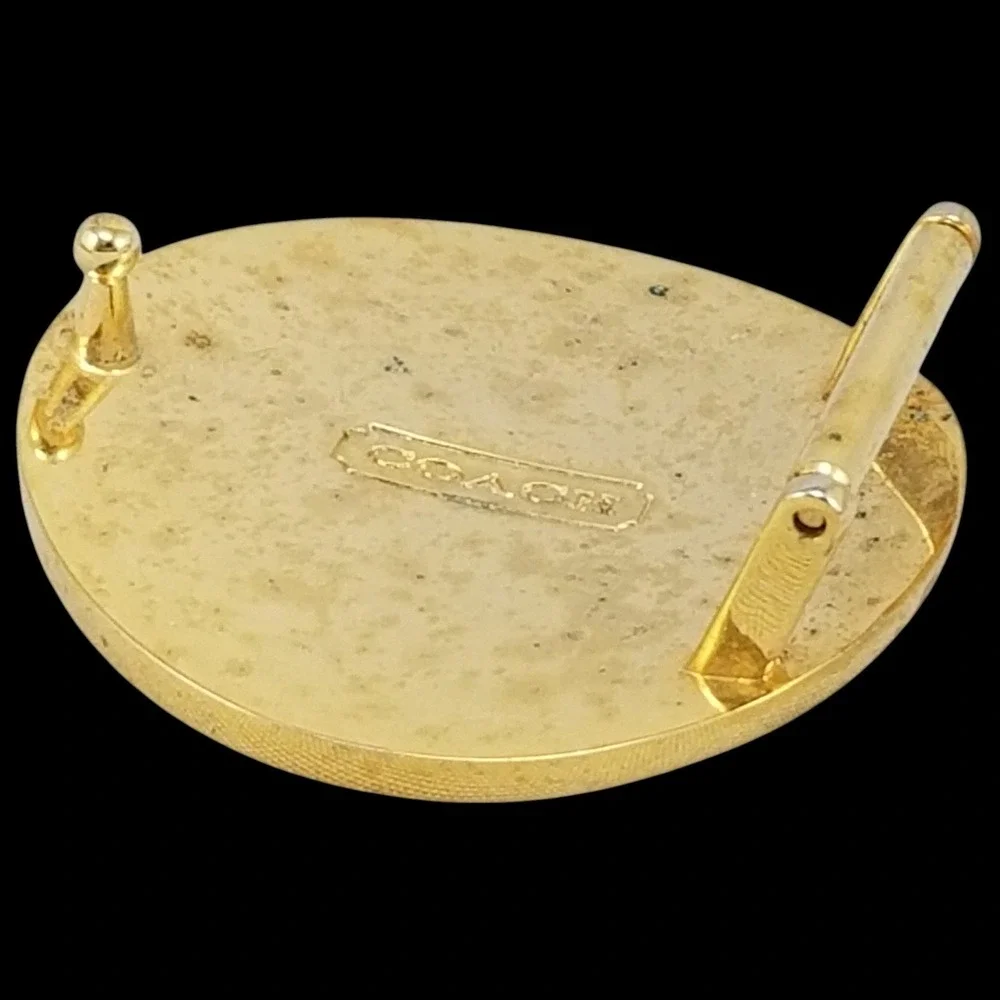 Coach‎ Signature C Logo Round Belt Buckle Gold Tone Black Cream Vintage